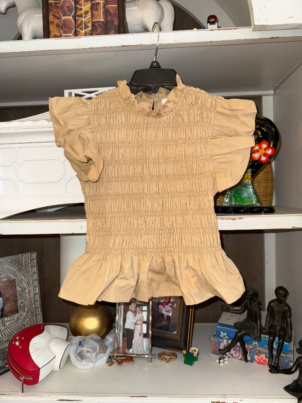 Hyacinth House Tuckernuck Xs tan smocked high neck Nadine blouse - Picture 3 of 6
